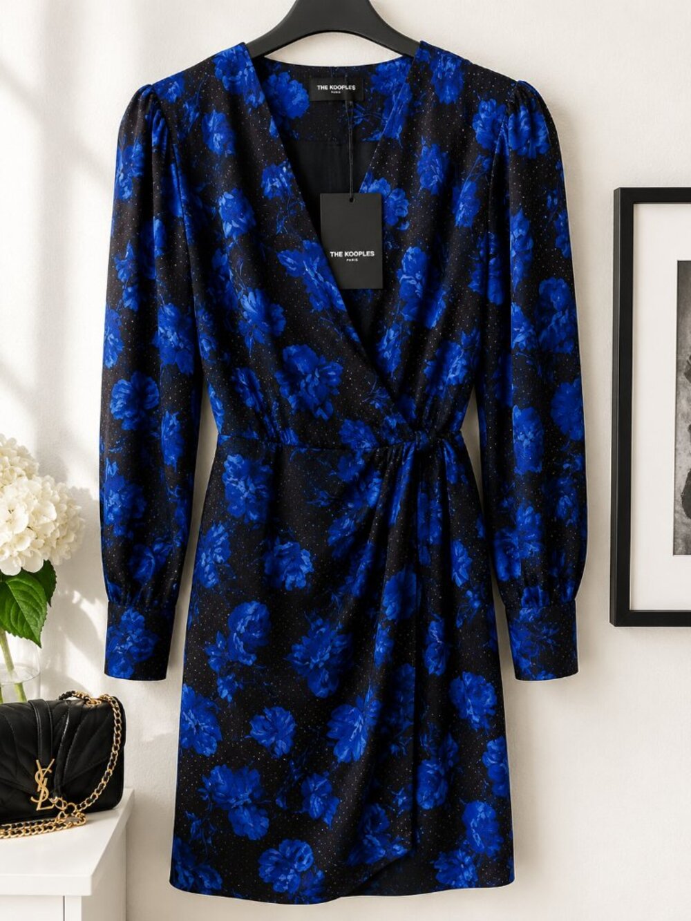The Kooples Silk Floral Dress M/L Blue Black NWT Designer Night Out Dress